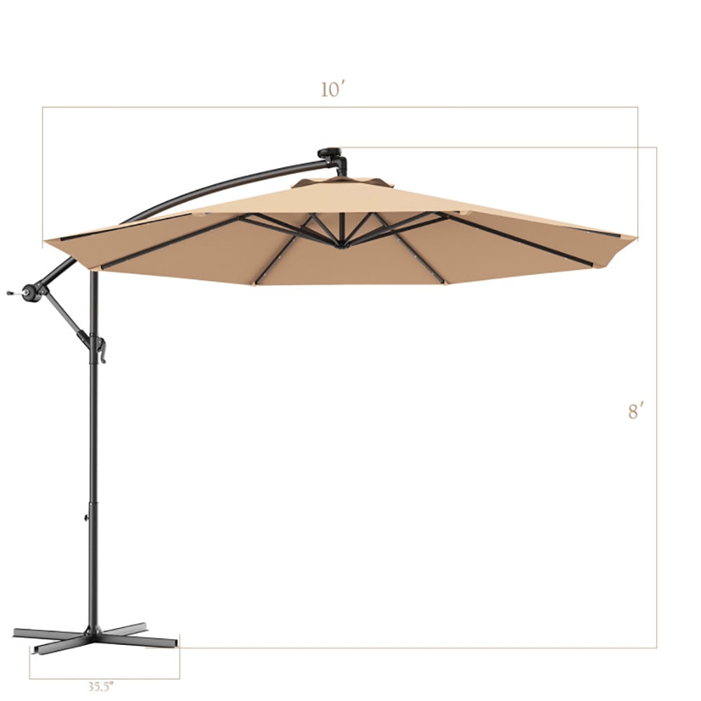 Aimee Lii 10 Feet Patio Hanging Solar LED Umbrella Sun Shade with Cross Base, Table Umbrella Outdoor Patio, Beige Aimee Lii 10 Feet Patio Hanging Solar LED Umbrella Sun Shade with Cross Base, Table Umbrella Outdoor Patio, Beige
