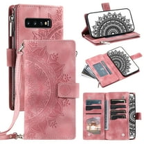 Feishell Zipper Wallet Case for Samsung Galaxy S10 Plus,for Women Men,Stylish Embossed Pattern PU Leather Multi Card Slots Magnetic Clasp Flip Kickstand Crossbody Phone Case with Shoulder Strap,Pink