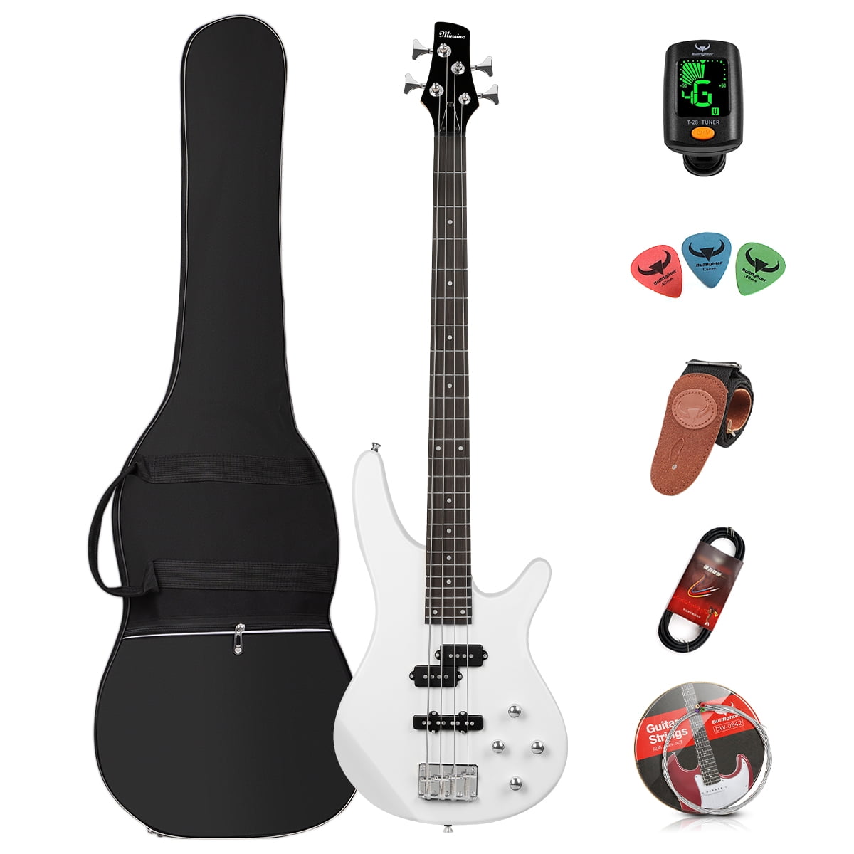 Electric Bass Guitar 4 Strings Full Size P Bass Beginner Kit Black for Starter with Gig Bag, Guitar Strap, and Guitar Cable