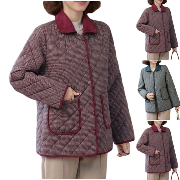 Bovxnpu Winter Coats for Women, Women's Down Jackets Warm Elegant Quilted Lapel Pocketed Cotton Coat Warm Winter Clothing