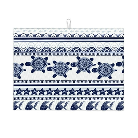 

Tebeau Sea Underwater Turtles Print Dish Drying Mat for Kitchen Counter Dish Drying Pad with Non-slip Rubber Backed Hide Stain Anti Absorbent for Kitchen Counter Drying Mat