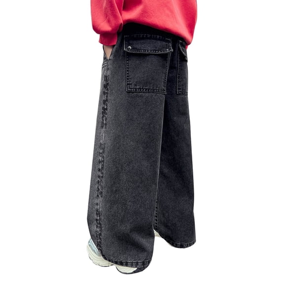 Generic Kids Straight Leg Jeans Retro Print Cargo Denim Pants Baggy Black Jeans/Fashion Y2k Elastic Waist School Trousers