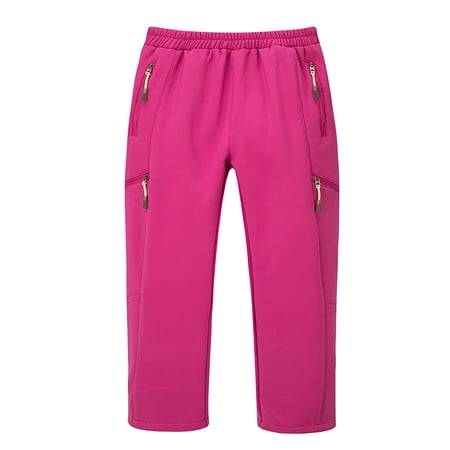 AINIYS Boys And Girls Kids Side Pocket Fleece Lined Pants Elastic Waist Soft Trousers for Daily Winter Wear Hot Pink 6 Years