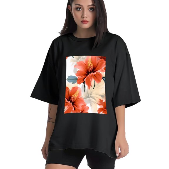 Plus Size Shirt for Women Black Tops for Women Short Sleeves Shirt for Women Flower3 T Shirt Crewneck Shirt for Women XS