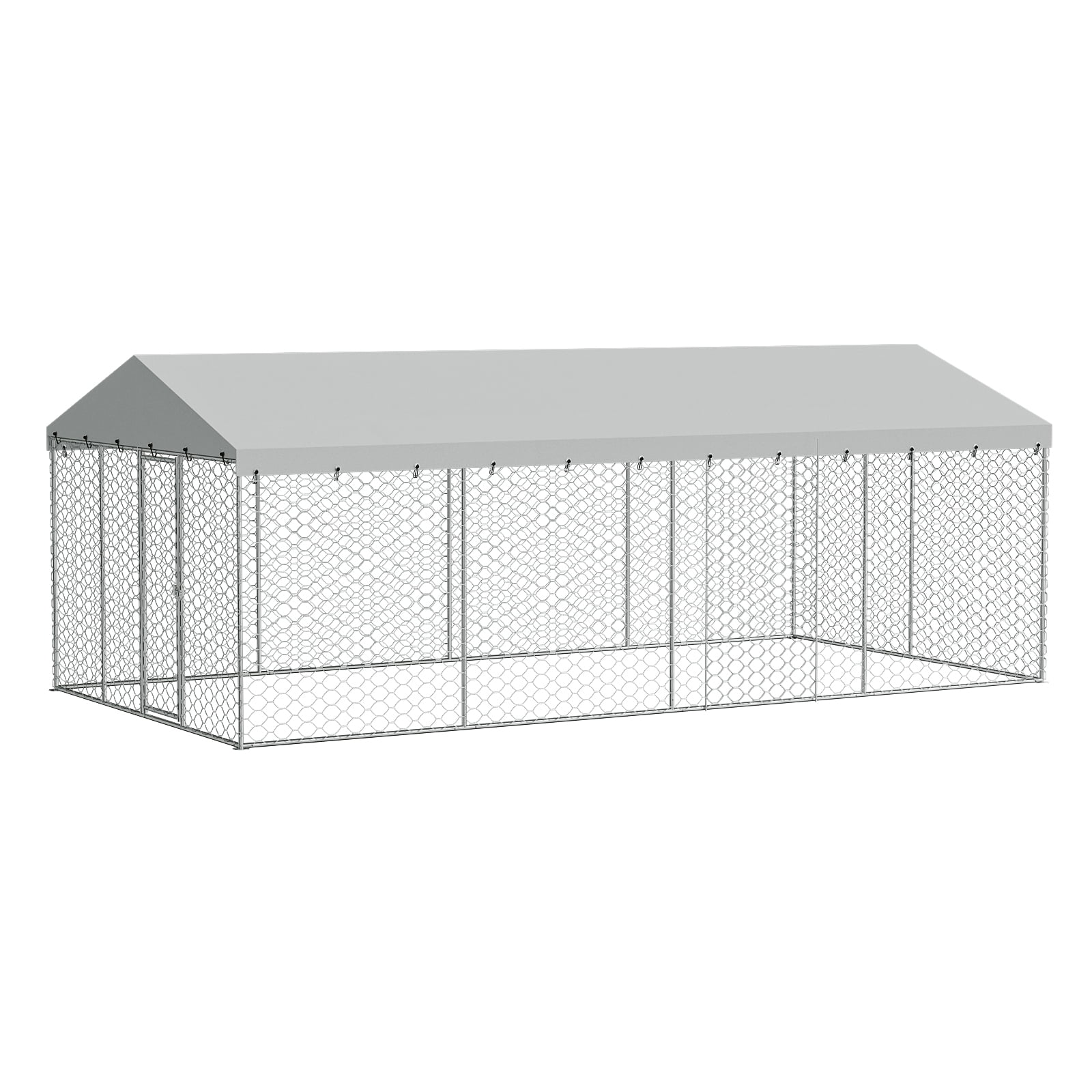 20x10 FT Large Outdoor Dog Kennel with Canopy,Heavy Duty Galvanized Steel,Waterproof Cover,Escape-Proof Lockable Playpen for Large Dogs & Multiple Pets