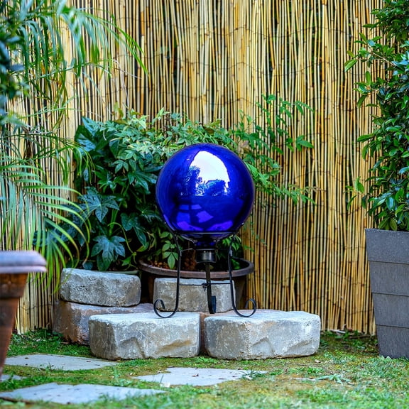 |   10" Indoor/Outdoor Glass Gazing — Festive Garden & Yard Decor Accent — Blue
