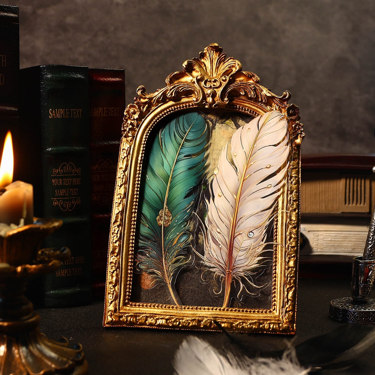 "Ancient Forest" PET Gold Foil Stickers - Angel Feather Series, 5 Sheets of Vintage Feather Journaling and Collage Material