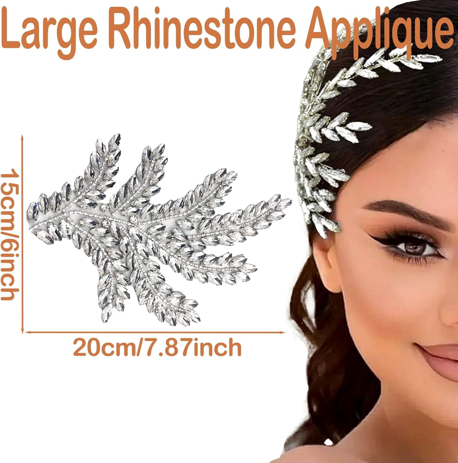 ABPETE 1 Pair Green Leaf Rhinestones Applique, Handmade Crystal Beaded Rosemary Iron on Patches for Bridal Dress Jeans Hat Bag Jacket Embellishment,Bedazzling Gems for Craft(Gold)