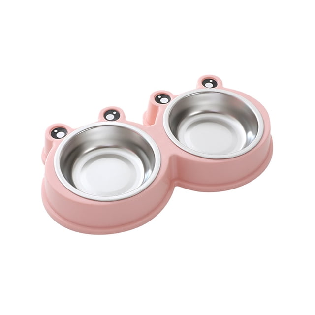 Stainless Steel Pet Bowl Set Cute Cartoon Design 2 In 1 Food and Water Feeder for Cats and Dogs