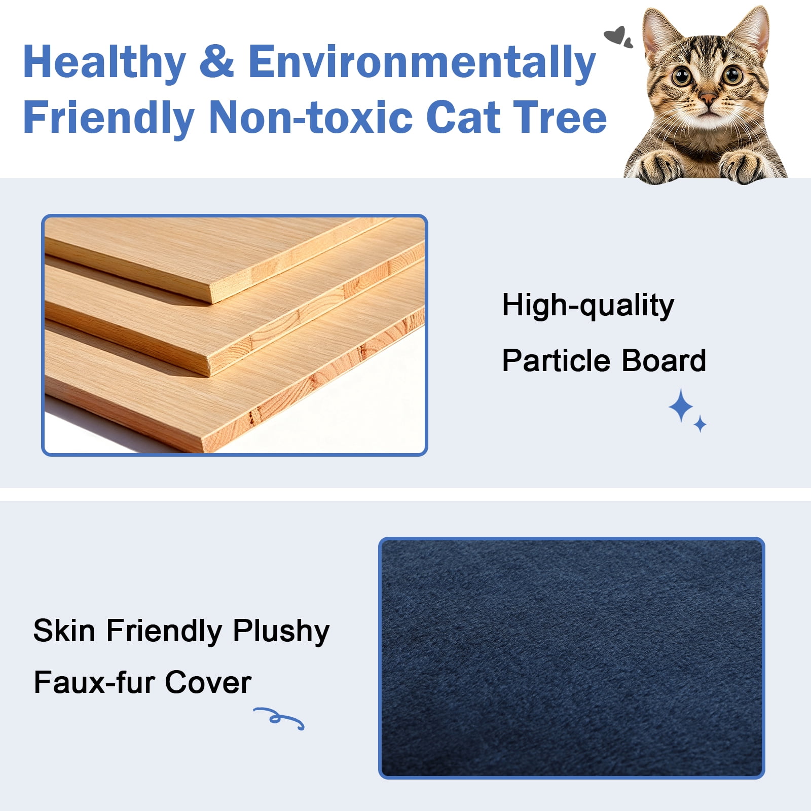 Dkelincs 70" Large Cat Tree Tower Multi-Level Cat Condo Pet Play House with Scratching Post & Hanging Toy for Indoor Cats, Navy Blue