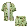 thumbnail image 4 of FKEKYI Musical Note Green Print Womens 2 Pcs Short Set Open Front Shirt Top Summer Outfits Shorts with Elastic Waist Beachwear Breathable Lounge Set Resort Wear, L, 4 of 7