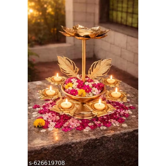 Indian store01 Metal Lotus Urli Bowl for Diwali Decor, Floating Flower & Tealight Candle Holder for Home, Pooja, and Weddings