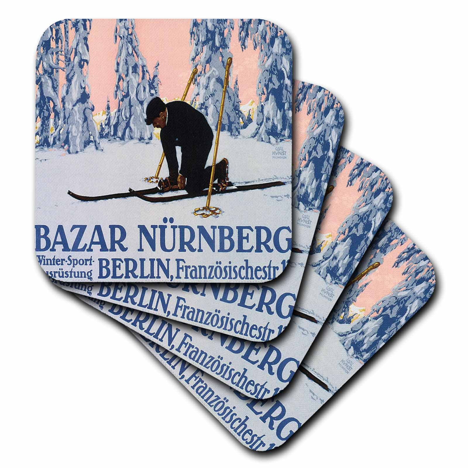 3dRose Bazar Nurnberg Winter Sport Berlin Man Putting on his Skis, Soft Coasters, set of 4 by 3dRose
