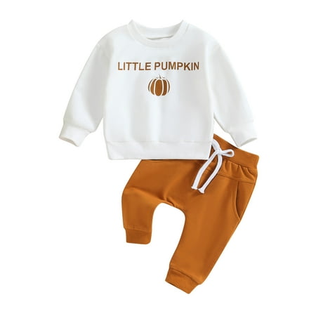 

Mioliknya Baby Boy Halloween Outfits Pumpkin Letter Print Sweatshirt + Trousers