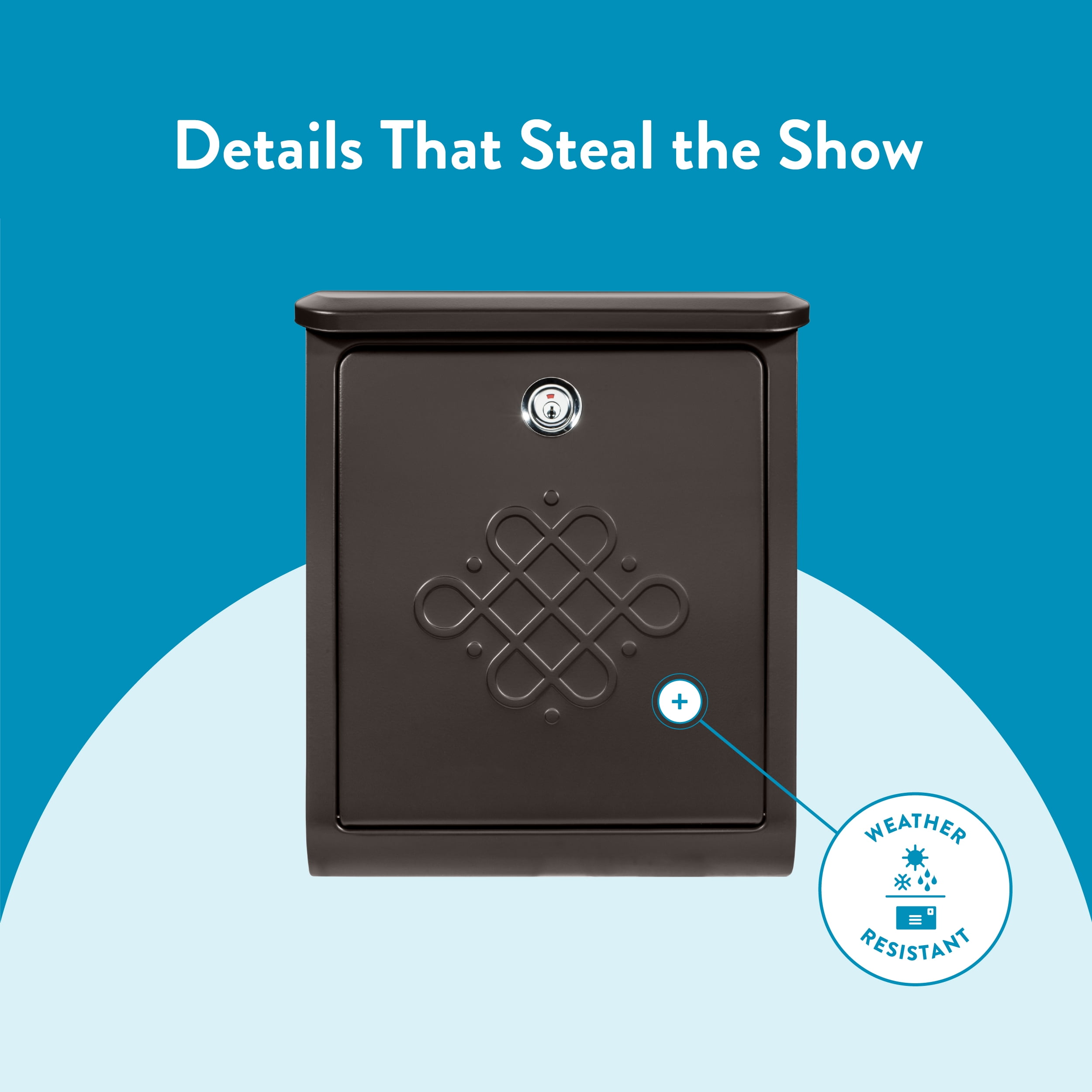 Architectural Mailboxes Bordeaux™ Locking, Wall-Mounted Mailbox for Outside, Decorative Metal Galvanized Steel Medium Mail box with Lock and Key Drop Box, Rubbed Bronze