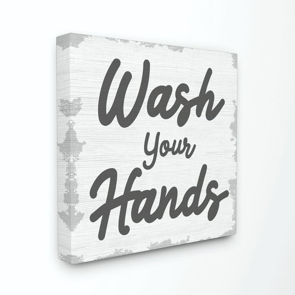 Stupell Industries Wash Your Hands Bathroom Neutral Gray Word Design Canvas Wall Art by Daphne Polselli