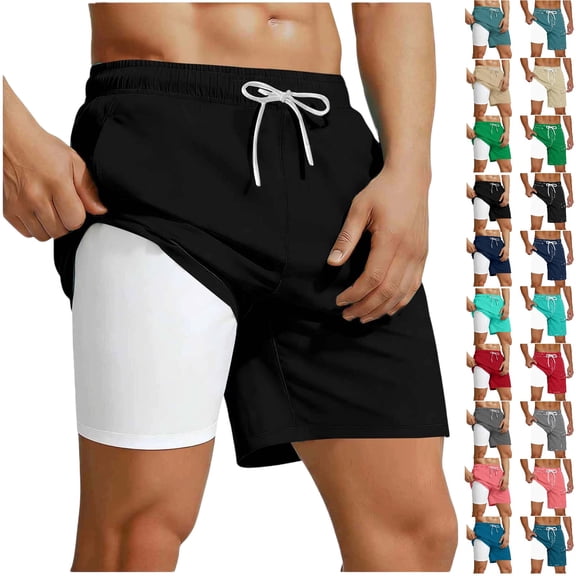 YgkuHd Men's Solid Quick Dry Swim Trunks with Mesh Liner, Breathable Beach Shorts with Multi Pockets & Drawstring Waist for Summer Beach & Water Sports,02-Black_S