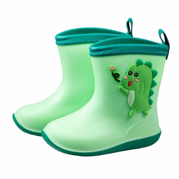 Xfvqtps Kids Child Rain Boots Cute Cartoon Dinosaur Decor Mid Calf Waterproof Non Slip Light up Rubber Sole Garden Shoes Outdoor EVA Rain Shoes for 1-9 Years Green