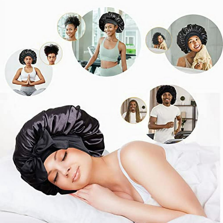 Bonnet Queen Silk Bonnet for Sleeping Hair Bonnet Double Layer Satin Lined  Bonnet Tie Bonnet Sleep Satin Hair Wrap With Edge Scarf For Women Curly