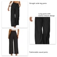 thumbnail image 3 of Pantalón de corte regular para mujer, pierna ancha recta, cintura alta, cierre de botones, pantalones de negocios modernos, negro, XL, 3 of 4