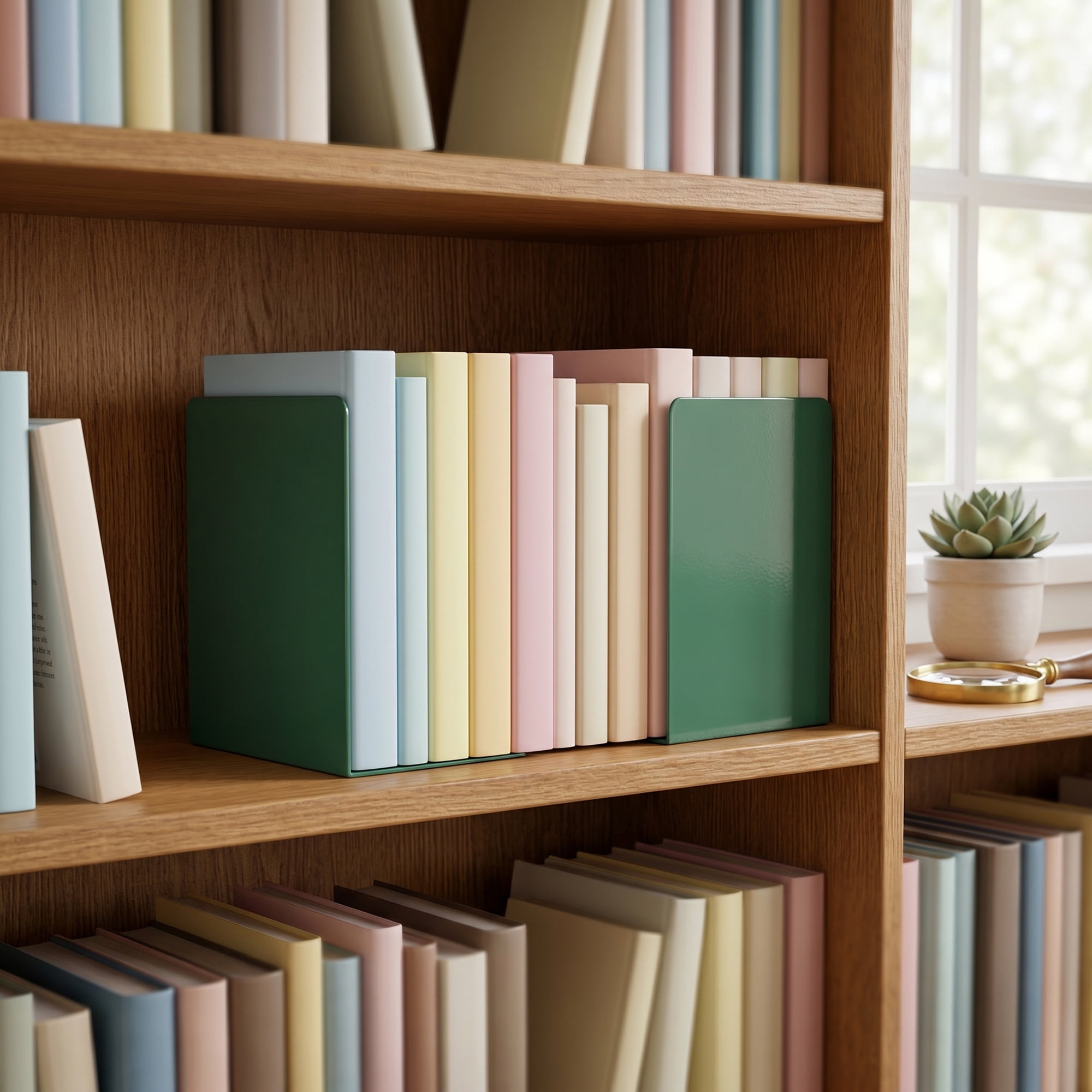 Unique Bargains Expandable L-Shaped Bookends with Compartments Home 2 Pcs Dark Green 5"L x 3.2"W x 6.6"H