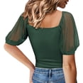 thumbnail image 4 of Camiseta con cuello cuadrado para mujer, camiseta con manga de malla transparente y lunares, mono acanalado, camisas cortas, 4 of 6