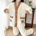 thumbnail image 5 of Pijamas de invierno de talla grande para mujer, ropa de casa cálida gruesa, pantalones de cárdigan de terciopelo Coral, traje suelto, estudiantes coreanos, 5XL, 5 of 5