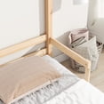 thumbnail image 4 of SYNGAR Twin Size Bed Frame with House-Shape Headboard, Wooden Bed Frame Twin with Guardrail for Kis and Adults, Modern Bed Frame Twin Size with 7 Wood Slat,No Box Spring Needed, Oak Color, 4 of 13
