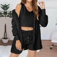 thumbnail image 2 of Uaswgudfs Women's 3 Piece Fuzzy Plush Loungewear Set Fluffy Pajama Sleepwear Jacket Crop Top Shorts Cozy Comfortable Home Clothes Winter Soft Warm Pajama Set, 2 of 3