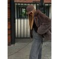 thumbnail image 2 of Abrigo de piel sintética esponjoso marrón para mujer, cárdigan grueso de manga larga con solapa elegante, ropa de calle cálida para Otoño e Invierno, 2 of 5
