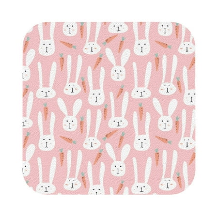 

Gaeub Cute Rabbit Carrot Print 6 Pcs Leather Coasters for Drinks Drink Coasters Sets Drink Table Cup Coasters for Living Room Kitchen Coffee Decor Square