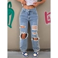 thumbnail image 3 of Women’s Mid Waisted Extreme Ripped Baggy Jeans Light Wash Denim 90s Retro Streetwear Style, 3 of 6