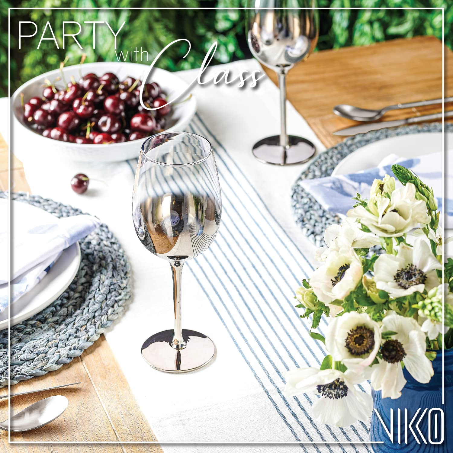 Modern 14 oz Stemmed Wine Glasses with Silver Angled Metallic Accent D –  MyGift