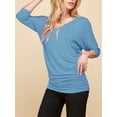 thumbnail image 3 of Made by Johnny Women's V-Neck 3/4 Sleeve Dolman Top with Side Shirring XL DENIM, 3 of 6