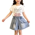 thumbnail image 2 of Hrsba Toddler Girl Outfits Short Sleeve Crew Neck Tee And Elastic Waist Denim Shorts Two Piece Set, 2 of 7