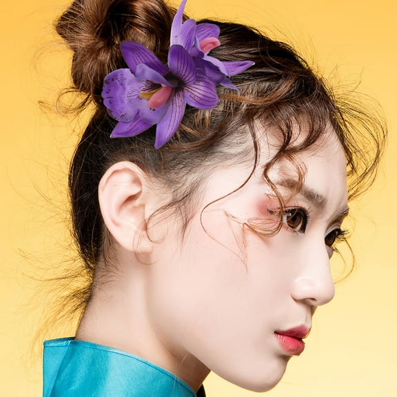 Masteelf Purple Orchid Hair Clip Bridal Hair Accessories For Women For Bridesmaid Wedding Hair Pieces Decorative Hair Pins For Hawaiian