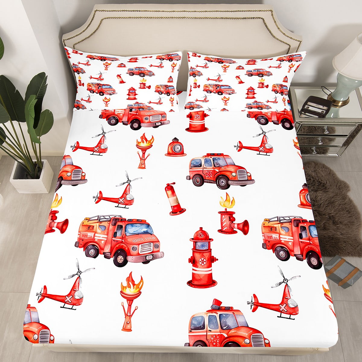 Fire Truck Red Bedding Set Twin For Kids Toddler Boys Firefighter