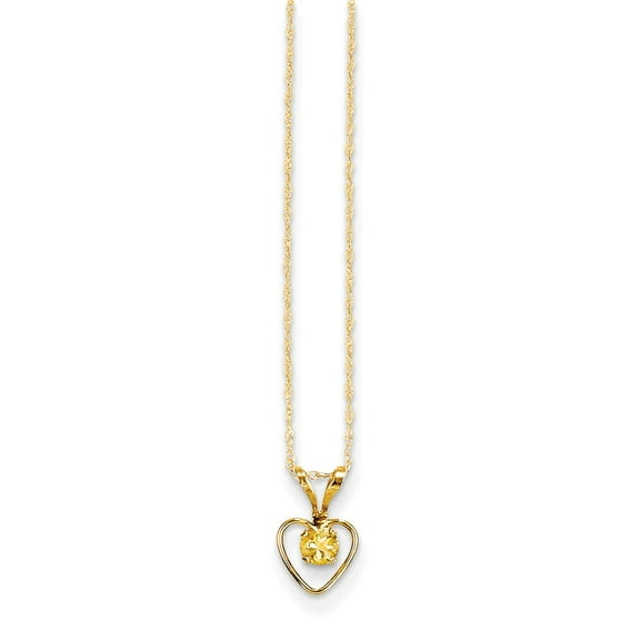 Real 14kt Yellow Gold Madi K 3mm Citrine Heart Birthstone Necklace; 15 inch; for Adults and Teens; for Women and Men