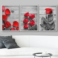 thumbnail image 3 of wall26 3 Panel Framed Canvas Wall Art - Black and White Roses with Touch of Red Color - Giclee Print Gallery Wrap Modern Home Art Ready to Hang - 24"x36"x3 White, 3 of 5