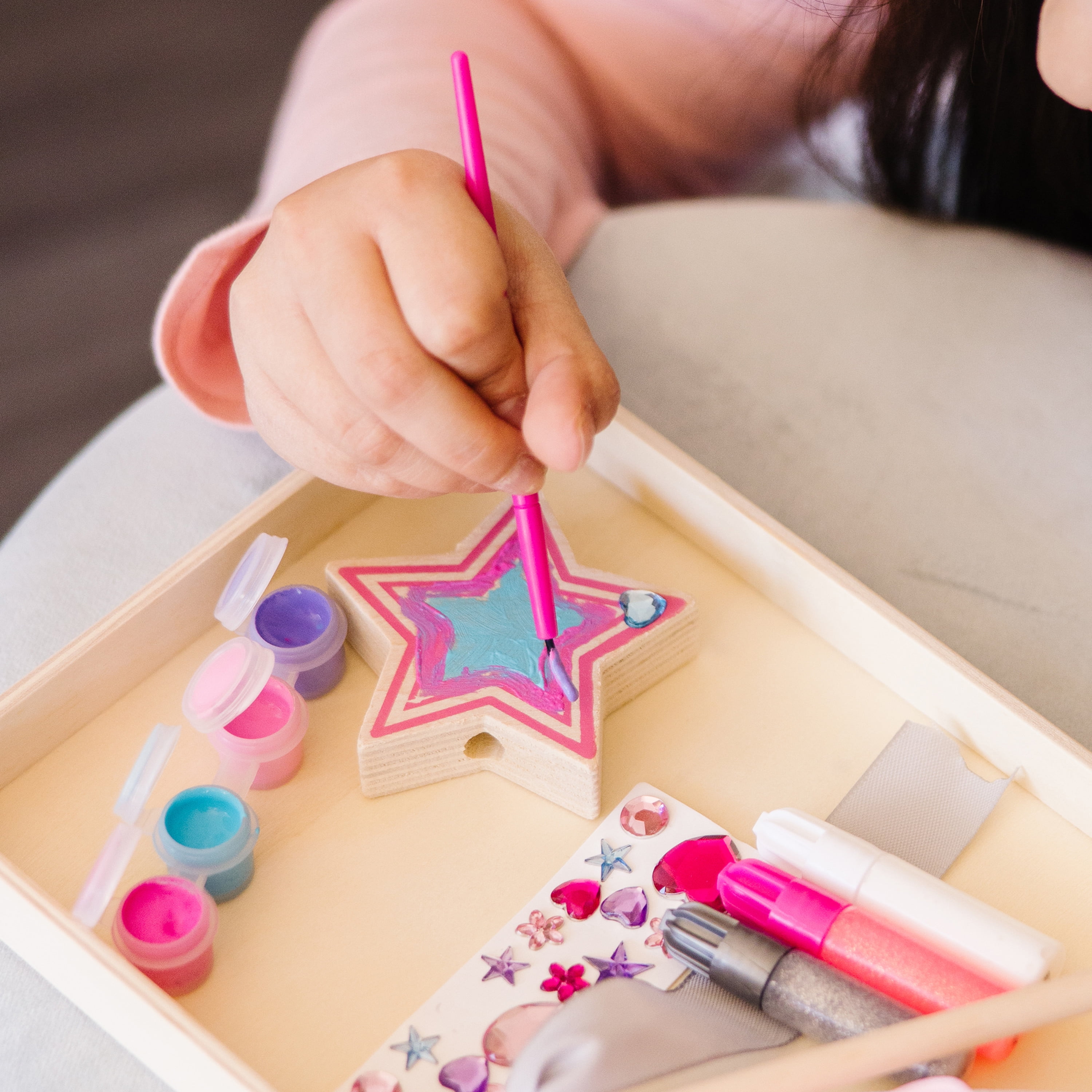 Melissa & Doug Created By Me! Paint & Decorate Your Own Wooden Princess Wand Craft Kit, Pink