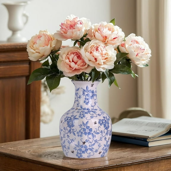 Hand - painted Blue - and - White Porcelain Crackle Glaze Decorative Vase with Traditional Chinese Floral Patterns, Art Decoration Ornament for Home