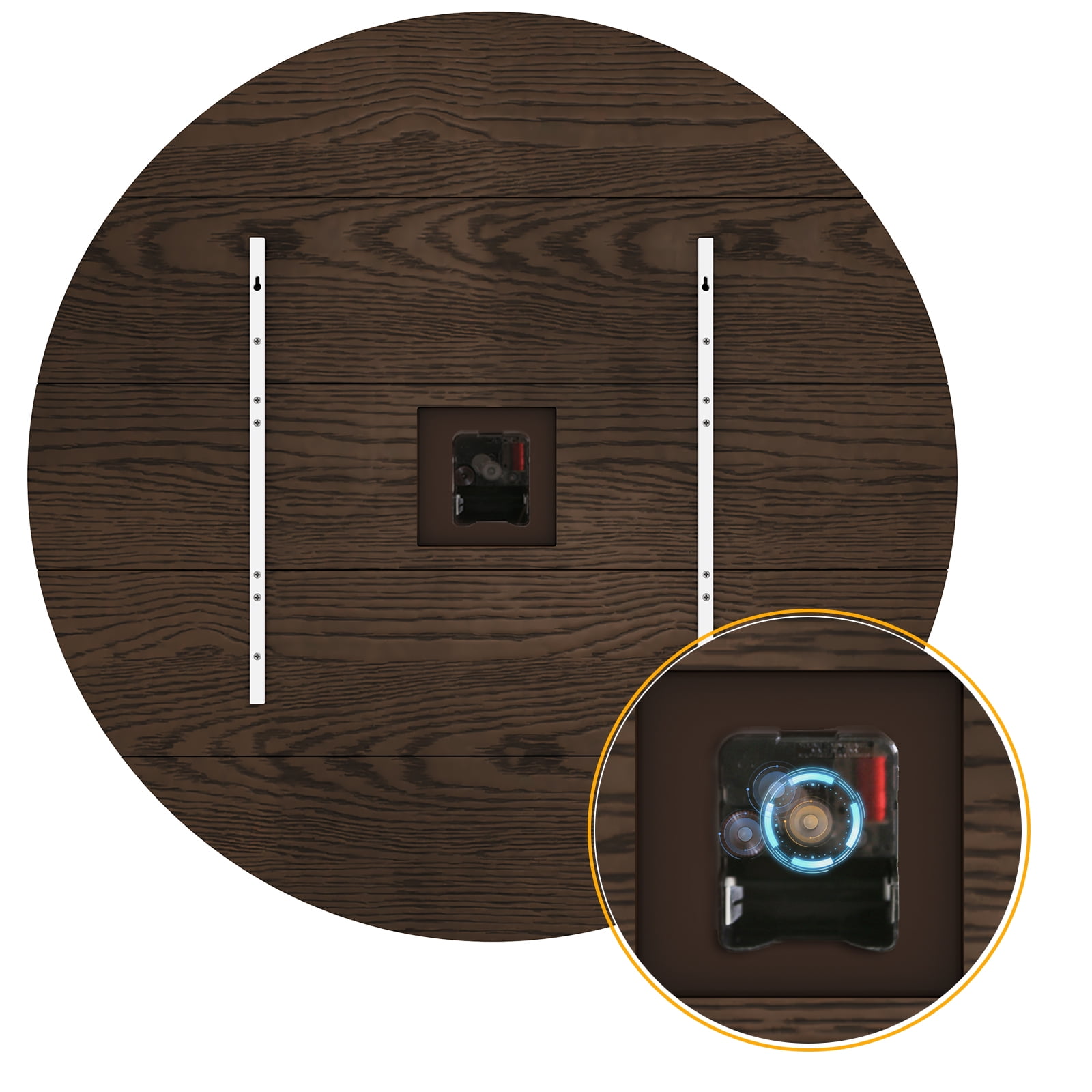 HLR 35.5” Farmhouse Large Shiplap Round Wall Clock with Roman Numeral for Living Room Decor, Brown