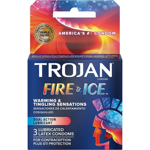 Trojan Fire & Ice Premium Lubricated Latex Condoms, Warming Tingling Sensations