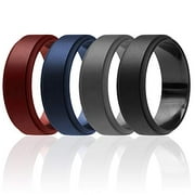 Silicone Wedding Ring - Step Edge Style Set by ROQ for Men - 4 x 11 mm Bordeaux, Black, Grey, Blue