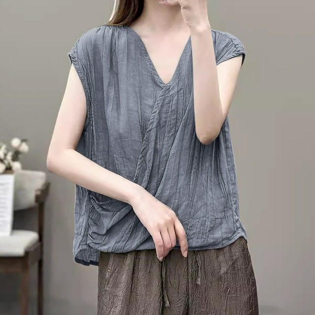 mfyjkho Camisetas Sin Mangas, Blusa De Manga Corta Con Cuello Redondo Y Color Liso Para Mujer, Moda Primavera/Verano Tops Casuales Para Mujer Xxxxl