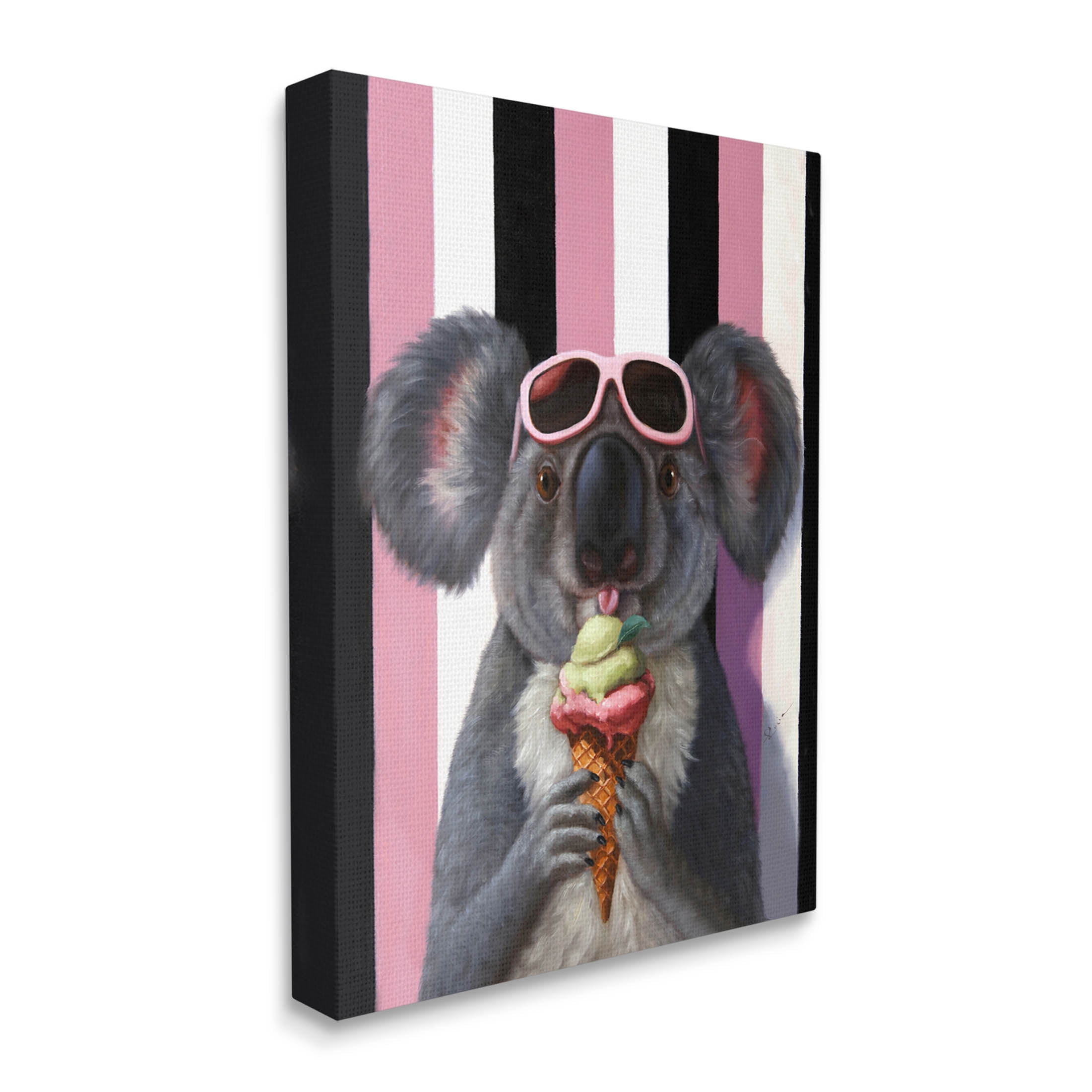 Stupell Industries Happy Koala Ice Cream Stripes Painting Gallery Wrapped Canvas Print Wall Art, Design by Lucia Heffernan