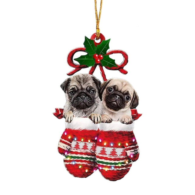 TIELUTT Sleeping Dog Christmas Hat Car Accessories Christmas Tree Charms Lighted Bows outside Car Partition Acrylic String Beads for Decorations Car Decorating Christmas Wire Glass Vase