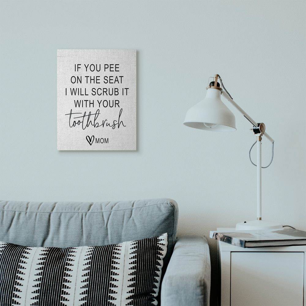 Stupell Industries Pee On Seat Funny Word Bathroom Black And White Design Canvas Wall Art by Lettered and Lined