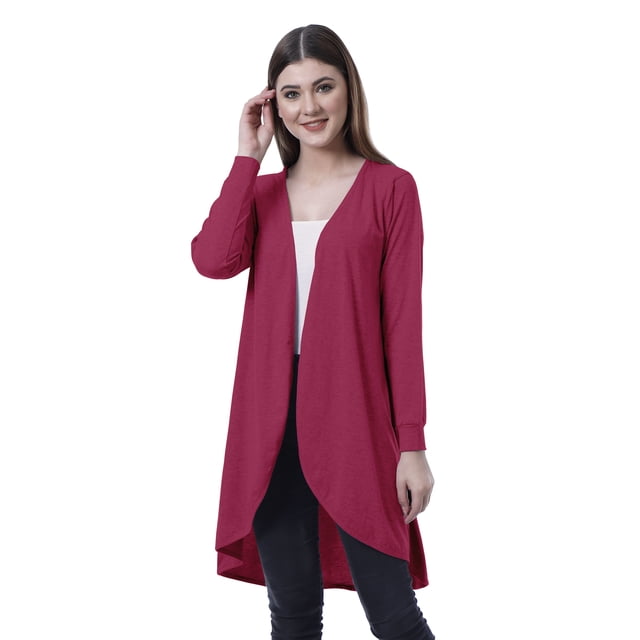 Moomaya Cardigan Long en Coton à Manches Longues Hi-Lo pour Femmes