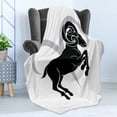 thumbnail image 4 of Zodiac Aries Soft Flannel Fleece Throw Blanket, Black Silhouette of a Astrological Animal Standing on Grey Sign, Cozy Plush for Indoor and Outdoor Use, 50" x 70", Pale Grey White, by Ambesonne, 4 of 5